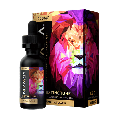 Nirvana Broad Spectrum CBD Tinctures 500mg 30mL (500mg 30mL Tincture) | Vanilla with Packaging