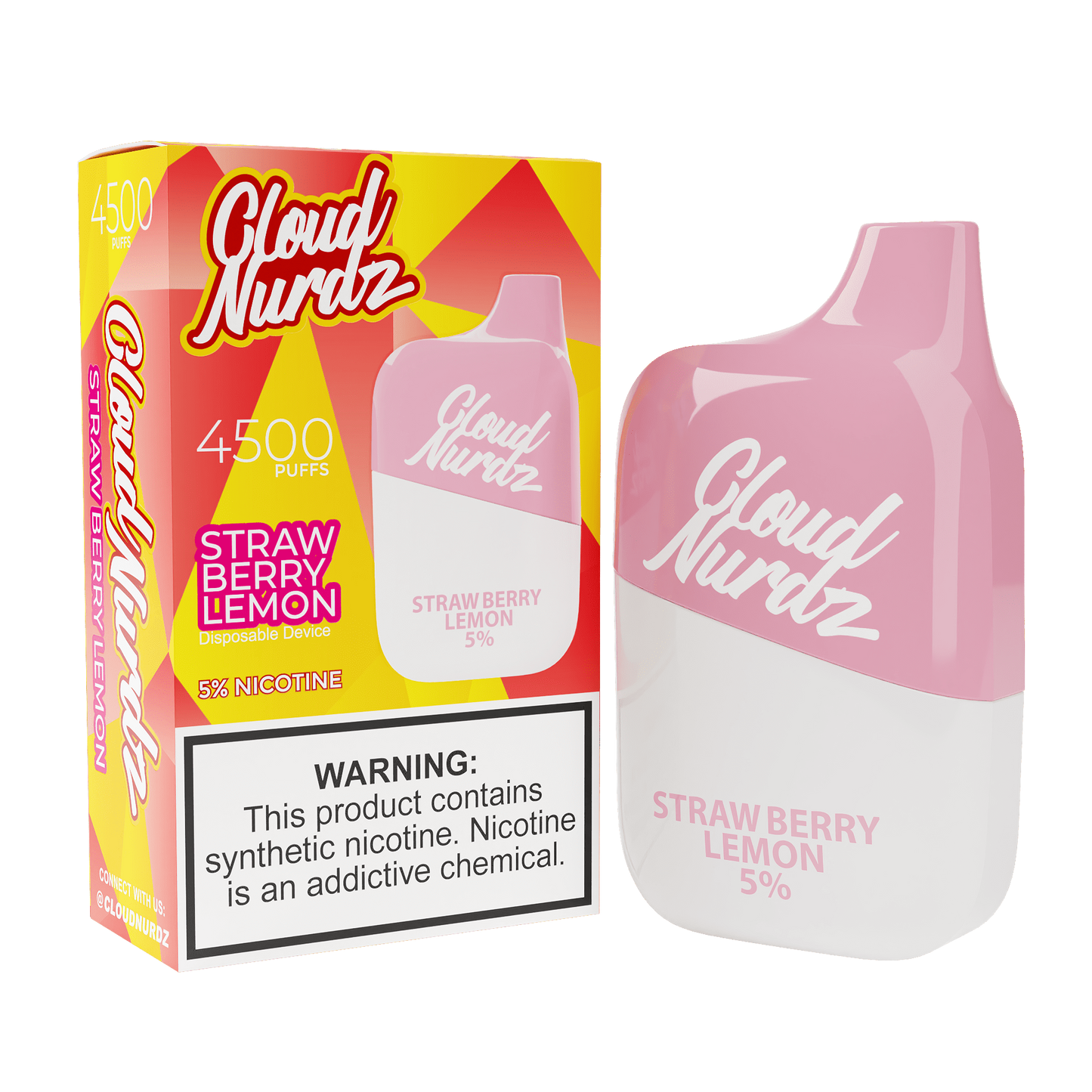 Cloud Nurdz Disposable 4500 Puffs 12mL 50mg | MOQ 10 Strawberry Lemon  with Packaging 