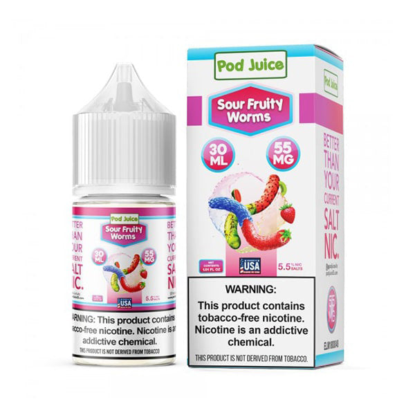 Pod Juice Salt TFN Series E-Liquid | 30mL | 55mg | (Salt Nic) | Sour Fruity Worms 55mg with Packaging