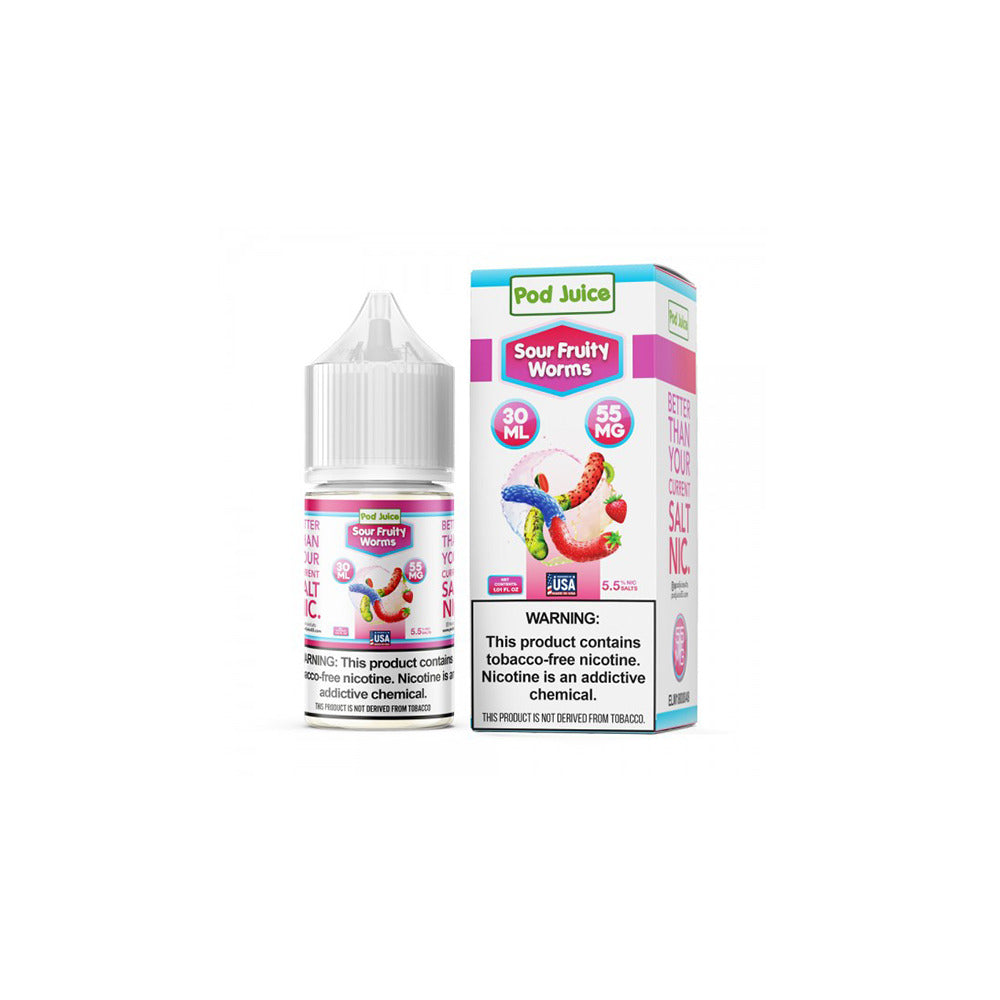 Pod Juice TFN Salt Series E-Liquid | 30mL | Salt Nic | 55mg | Sour Fruity Worms with packaging
