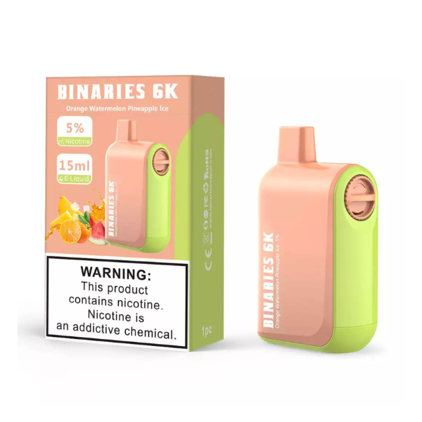 HorizonTech - Binaries Cabin Disposable | 6000 puffs | 15mL | MOQ 10 | Orange Watermelon Pineapple Ice with packaging
