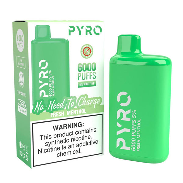 Pyro Disposable 6000 Puffs 13ml - Fresh Menthol 50mg with Packaging