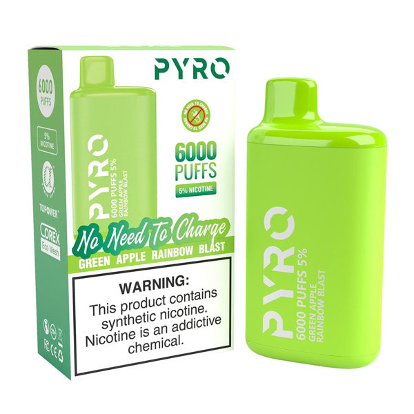 Pyro Disposable 6000 Puffs 13ml - Green Apple Rainbow Blast 50mg with Packaging