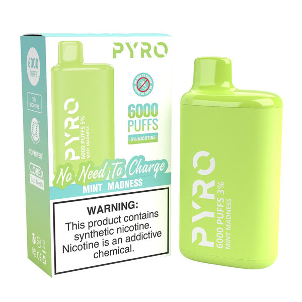 Pyro Disposable 6000 Puffs 13ml - Mint Madness 50mg with Packaging