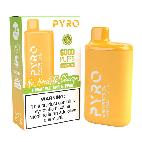 Pyro Disposable 6000 Puffs 13ml - Pineapple Apple Pear 50mg with Packaging