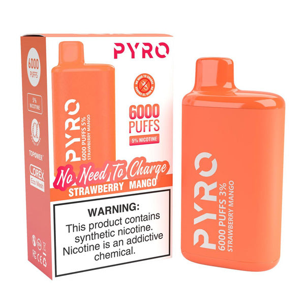 Pyro Disposable 6000 Puffs 13ml - Strawberry Mango 50mg with Packaging