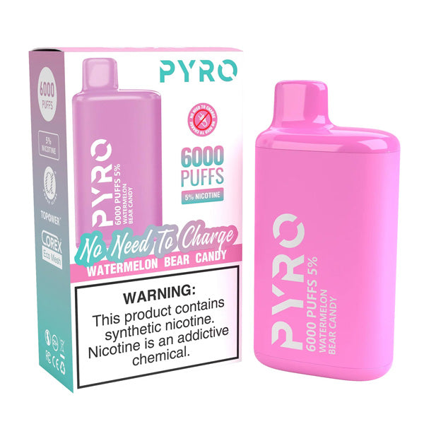 Pyro Disposable 6000 Puffs 13ml - Watermelon Bear Candy 50mg with Packaging