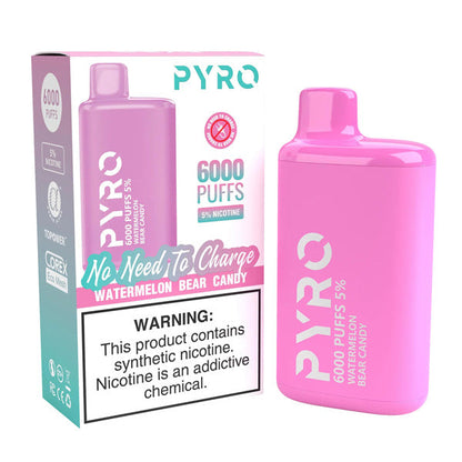 Pyro Disposable | 6000 Puffs | 13ml | 5% | 50Mg | MOQ10 | Watermelon Bear Candy with Packaging