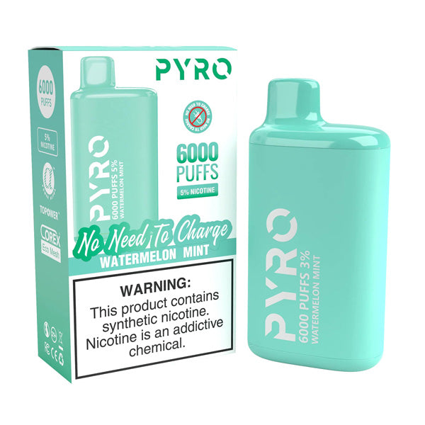 Pyro Disposable 6000 Puffs 13ml - Watermelon Mint 50mg with Packaging