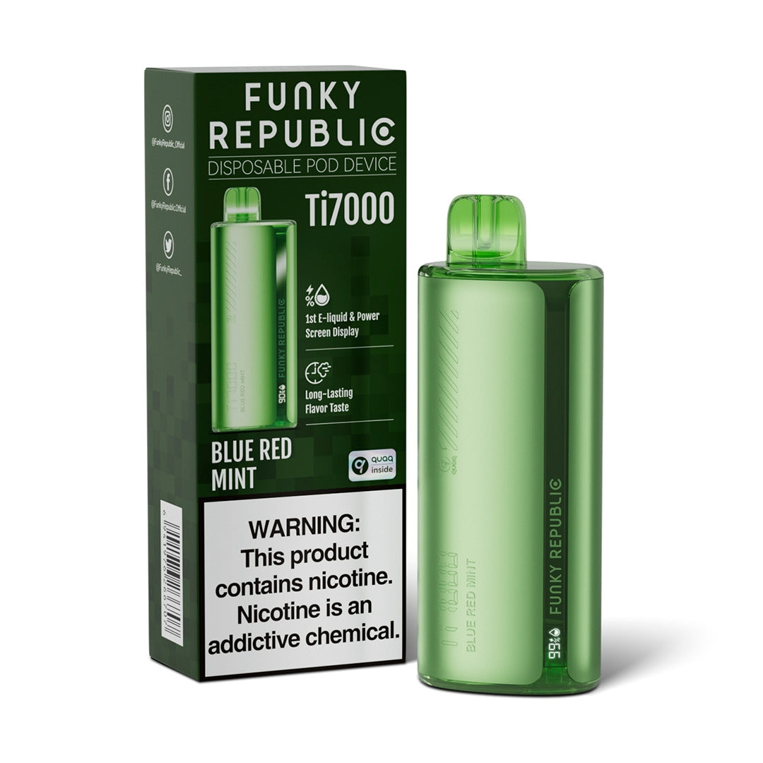 Funky Republic Ti7000 Disposable 7000 Puff 12.8mL 50mg | MOQ 5 | Blue Red Mint with Packaging