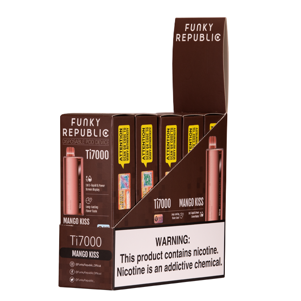 Funky Republic Ti7000 Disposable 7000 Puff 12.8mL 50mg | MOQ 5 | Mango Kiss with Packaging