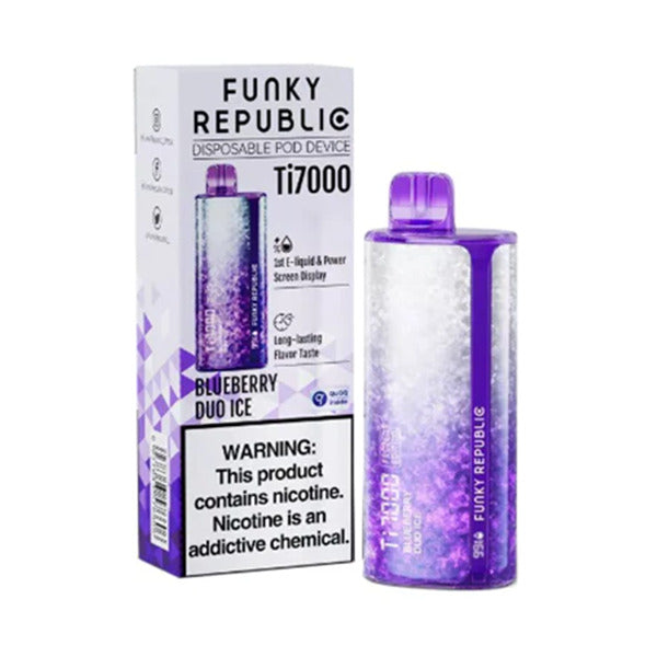 Funky Republic Ti7000 Disposable 7000 Puff 12.8mL 50mg | MOQ 5 | Frozen Edition Blueberry Duo Ice  with Packaging