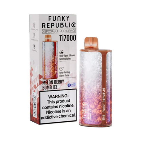 Funky Republic Ti7000 Disposable 7000 Puff 12.8mL 50mg | MOQ 5 | Frozen Edition Melon Berry Bomb Ice  with Packaging