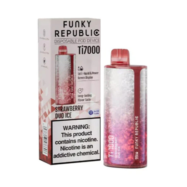 Funky Republic Ti7000 Disposable 7000 Puff 12.8mL 50mg | MOQ 5 | Frozen Edition Strawberry Duo Ice with Packaging