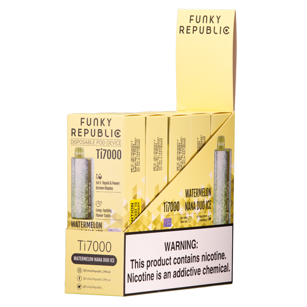 Funky Republic Ti7000 Disposable 7000 Puff 12.8mL 50mg | MOQ 5 | Watermelon Nana Duo Ice with Packaging