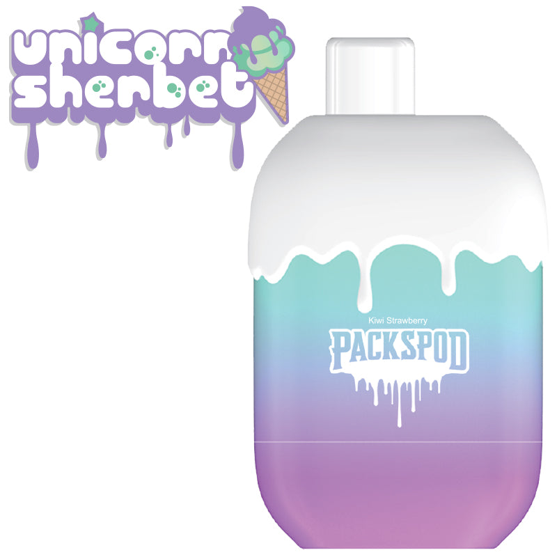 Packspod Disposable 5000 Puffs 12mL 50mg | MOQ 5pc Unicorn Sherbert (Kiwi Strawberry)