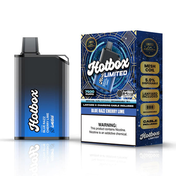 Puff HotBox Disposable | 7500 puffs | 16mL | MOQ 10pc | Blue Razz Cherry Lime  with Packaging