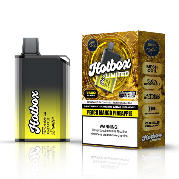 Puff HotBox Disposable 7500 puffs 16mL 50mg | MOQ 10pc | Peach Mango Pineapple with Packaging