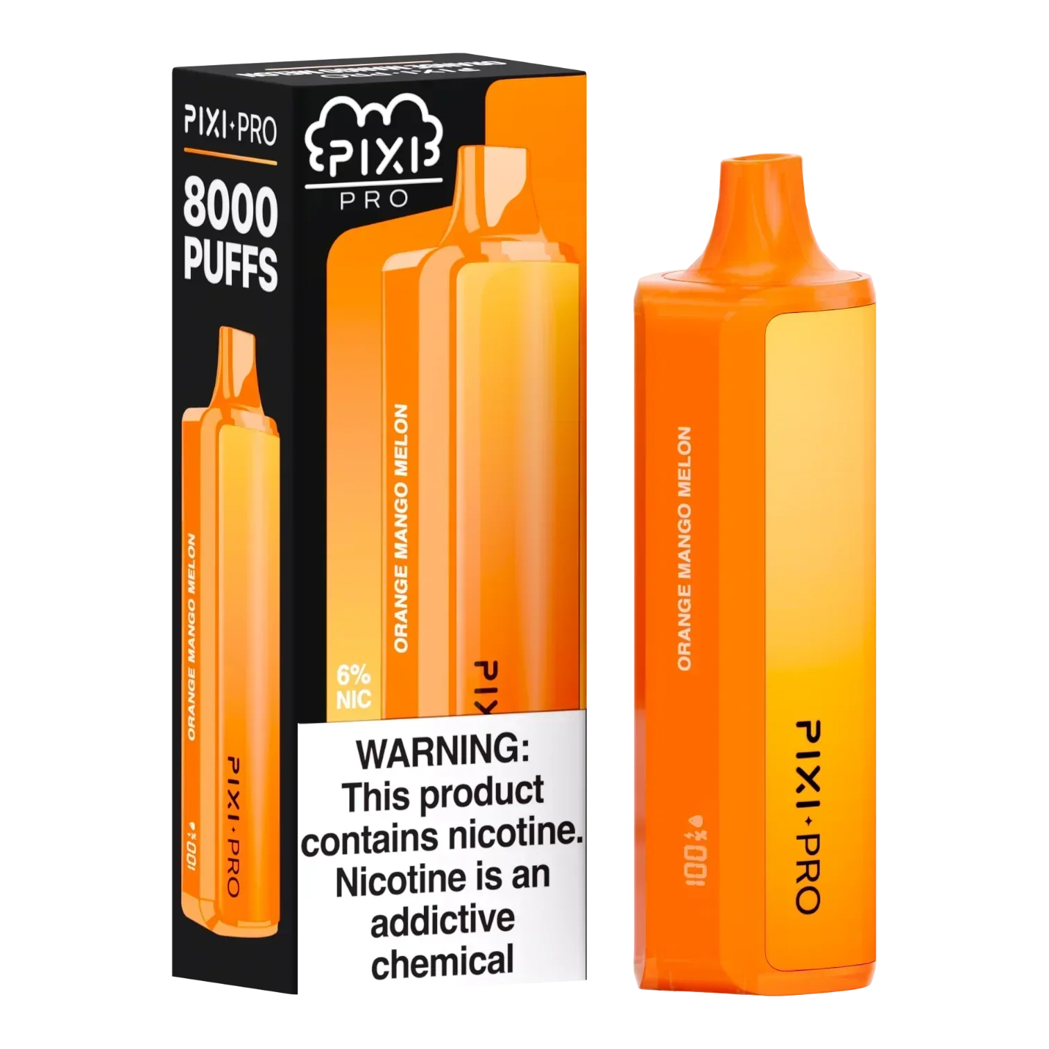 Pixi Pro Disposable | 8000 puffs | 14mL | 60Mg | MOQ 10pc | Orange Mango Melon with packaging