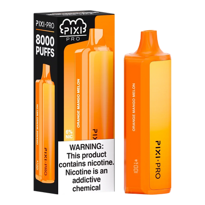 Pixi Pro Disposable | 8000 puffs | 14mL | 60Mg | MOQ 10pc | Orange Mango Melon with packaging