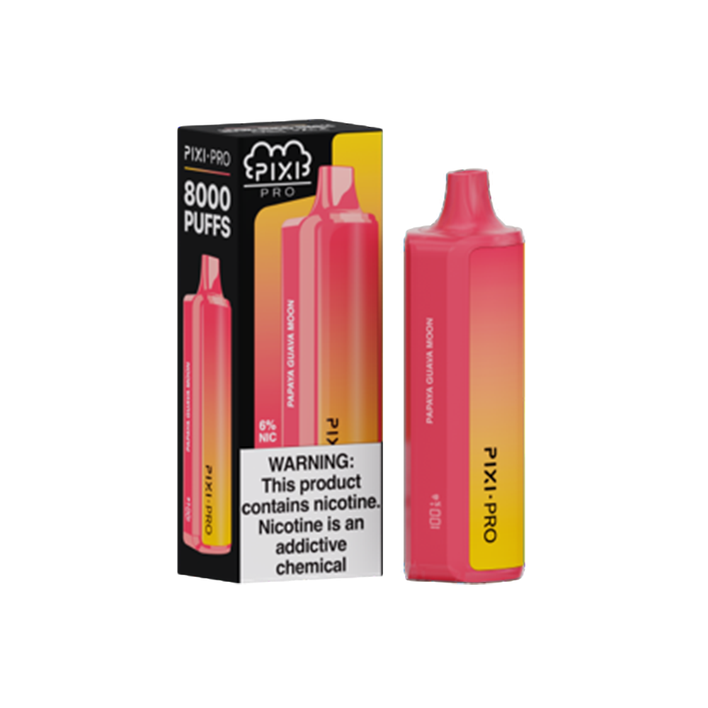 Pixi Pro Disposable | 8000 puffs | 14mL | 60Mg | MOQ 10pc | Papaya Guava Moon with packaging