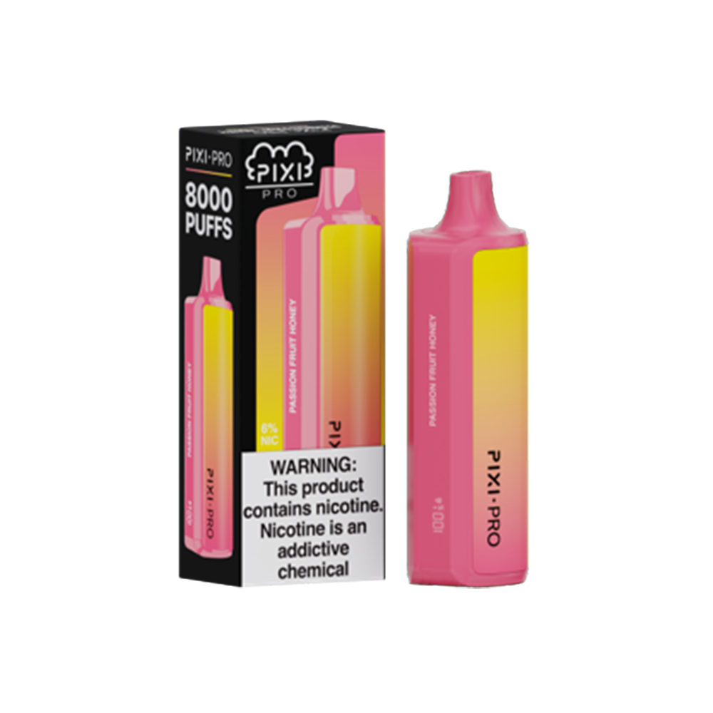 Pixi Pro Disposable | 8000 puffs | 14mL | 60Mg | MOQ 10pc | Passion Fuit Honey with packaging