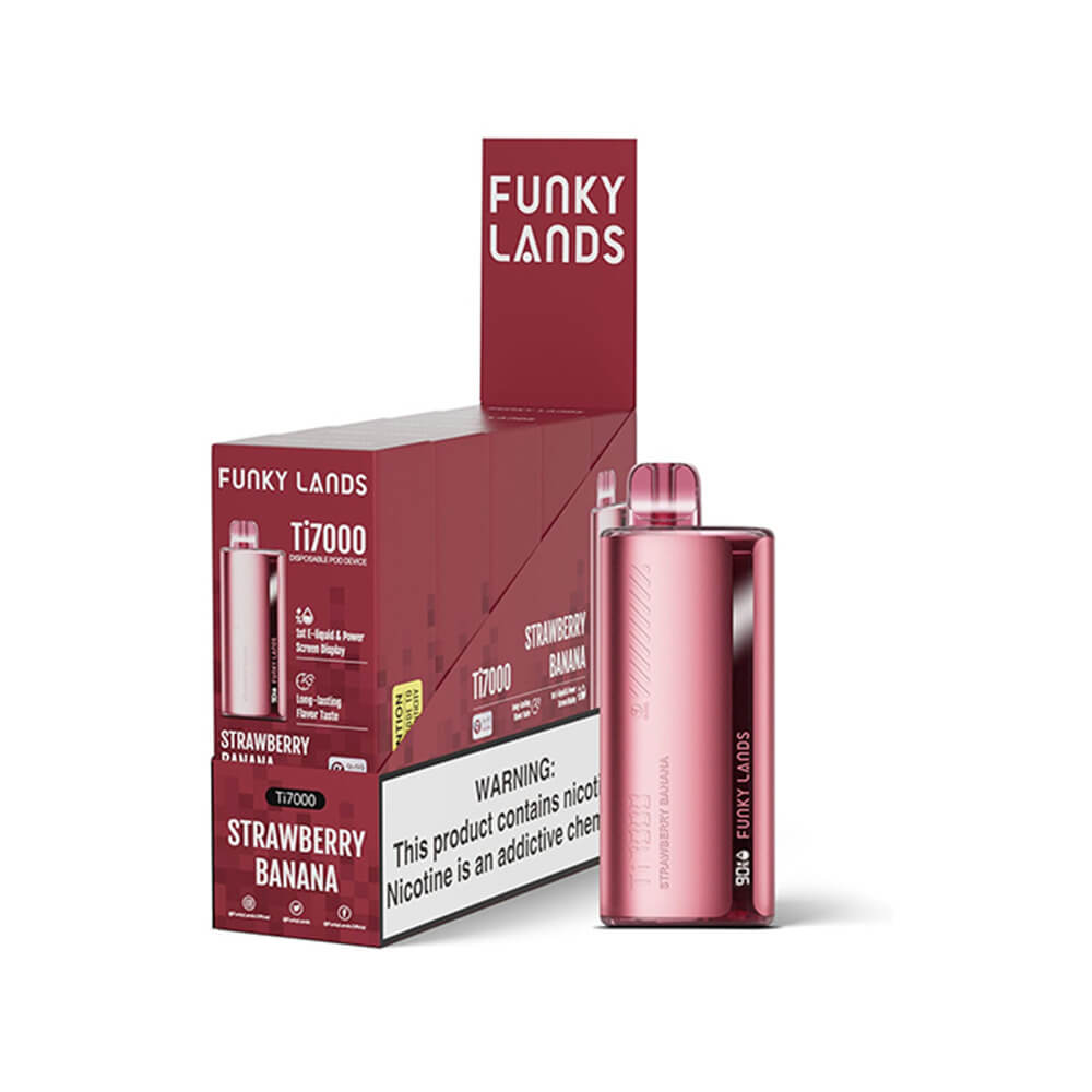 Funky Lands Ti7000 Disposable 7000 Puffs 12.8mL 40-50mg – MOQ 5 - Strawberry Banana