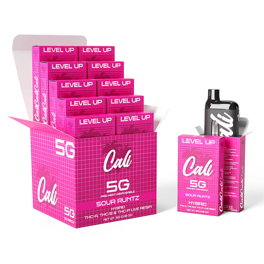 Cali ExtraX Level Up LR THCA + THCB + THCP Disposable (5g) | Sour Runtz with Packaging