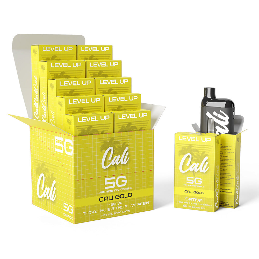 Cali ExtraX Level Up LR THCA + THCB + THCP Disposable (5g) | Cali Gold with Packaging