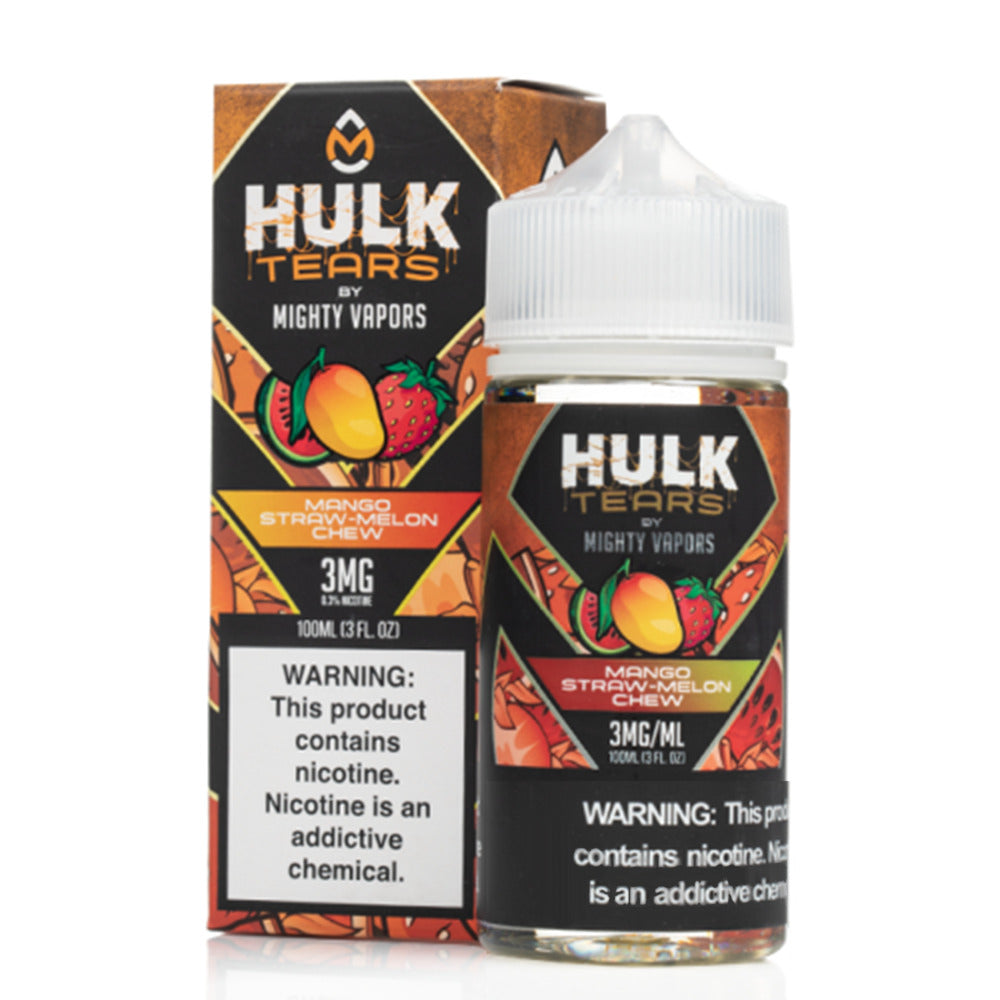 Mighty Vapors Hulk Tears E-Juice 100mL (Freebase) | Mango Straw Melon Chew with Packaging