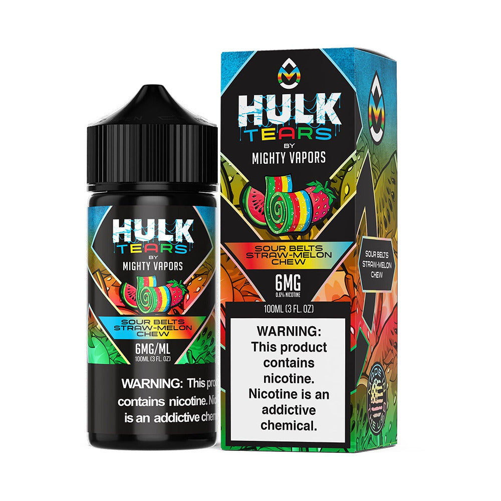 Mighty Vapors Hulk Tears E-Juice 100mL (Freebase) | Sour Belts Straw Melon Chew with Packaging