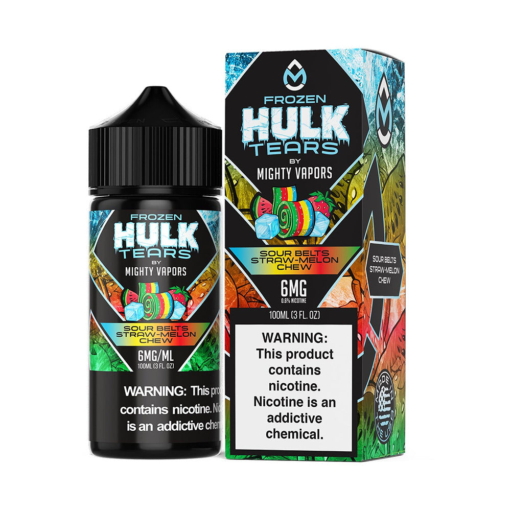 Mighty Vapors Hulk Tears E-Juice 100mL (Freebase) | Frozen Sour Belts Straw Melon Chew with Packaging