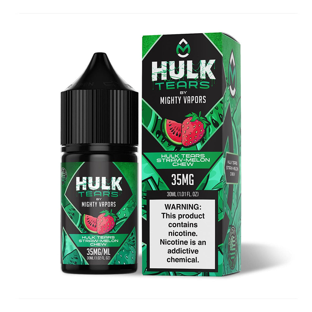 Mighty Vapors Hulk Tears Salt Series E-Liquid 30mL (Salt Nic) | Hulk Tears Straw Melon Chew with Packaging