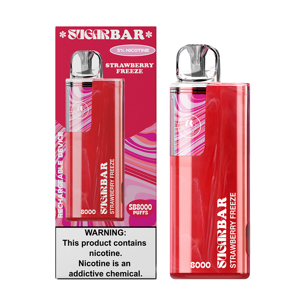 Sugarbar SB8000 Disposable | 8000 Puffs | 19mL | 50mg | MOQ 10 | Strawberry Freeze with packaging