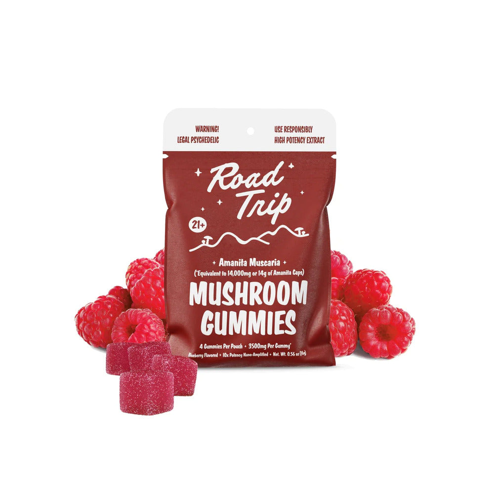 Road Trip Mushroom Gummies (14000mg 4ct Pouch) Raspberry