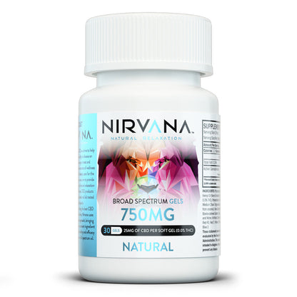 Nirvana CBD Softgel Capsules (750mg 30ct Jar)  Natural Pure CBD Oil Softgels 750mg 30ct Jar