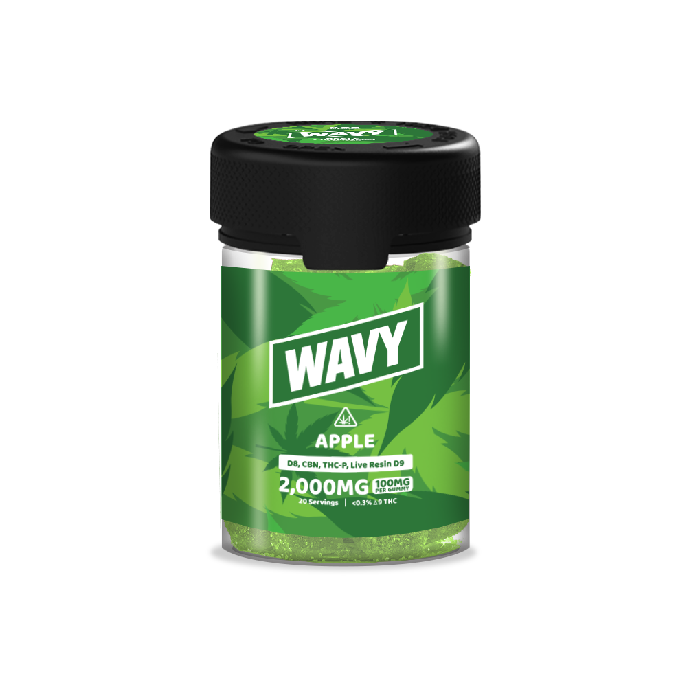 Wavy D8 + CBN + THCP + LR D9 Gummies (2000mg 20ct Jar) Apple