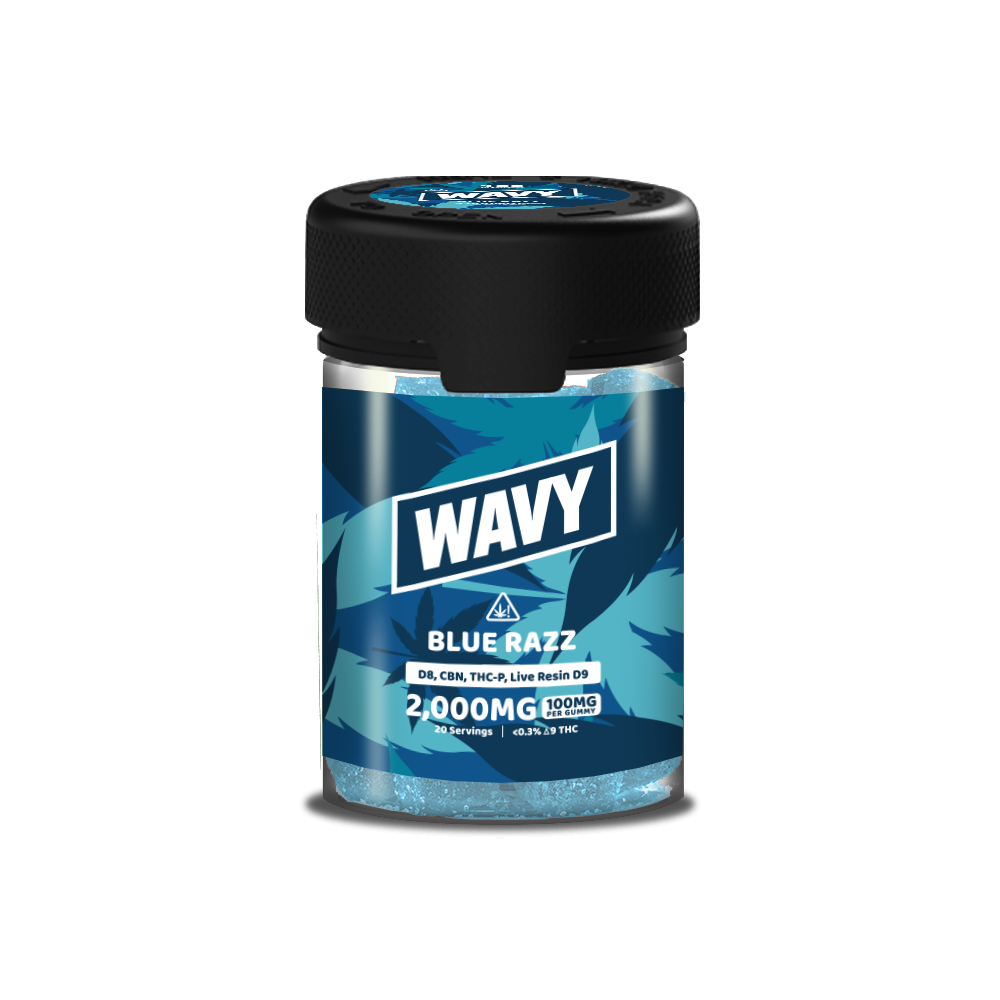 Wavy D8 + CBN + THCP + LR D9 Gummies (2000mg 20ct Jar) Blue Razz