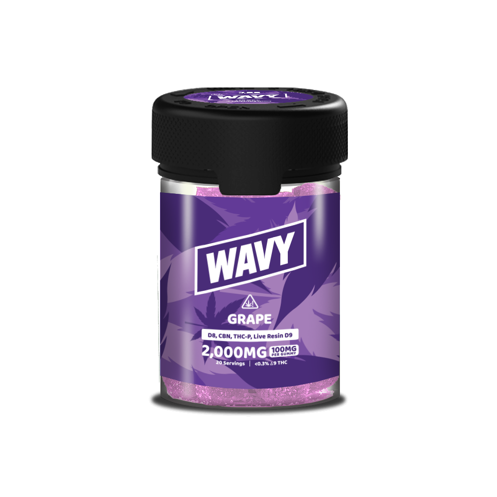 Wavy D8 + CBN + THCP + LR D9 Gummies (2000mg 20ct Jar) Grape