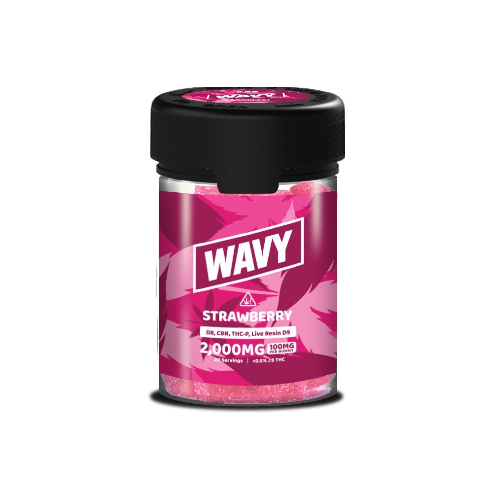 Wavy D8 + CBN + THCP + LR D9 Gummies (2000mg 20ct Jar) Strawberry