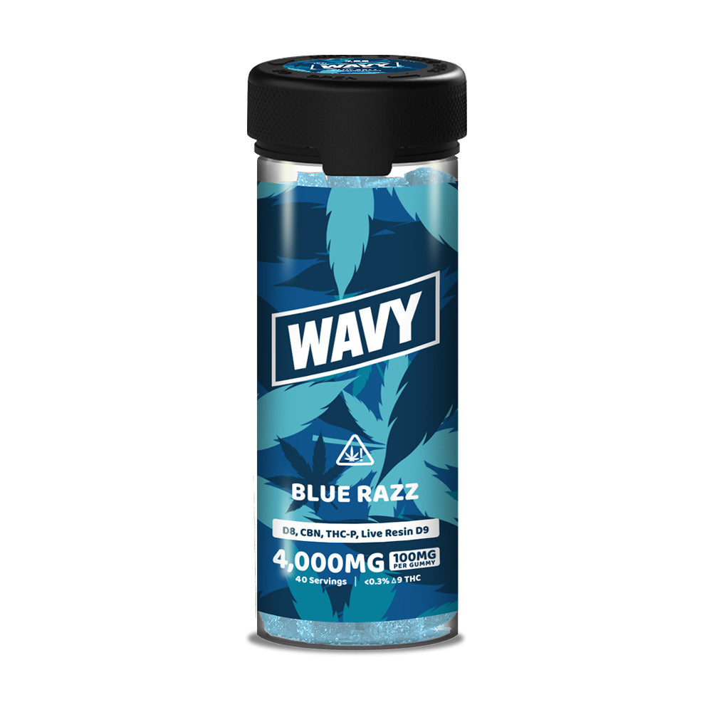 Wavy D8 + CBN + THCP + LR D9 Gummies (4000mg 40ct Jar) Blue Razz