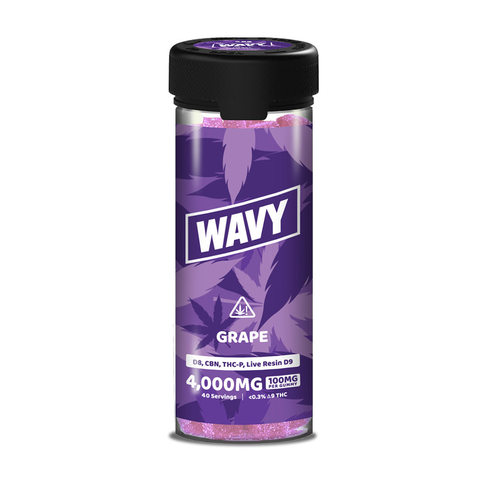 Wavy D8 + CBN + THCP + LR D9 Gummies (4000mg 40ct Jar) Grape
