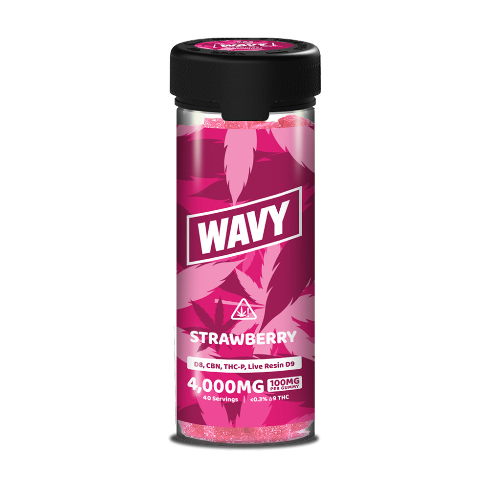 Wavy D8 + CBN + THCP + LR D9 Gummies (4000mg 40ct Jar) Strawberry