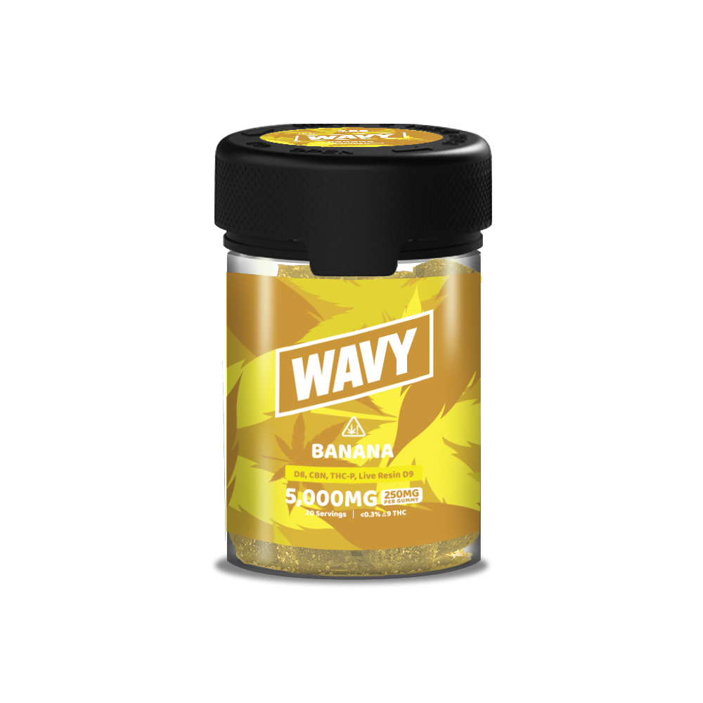 Wavy D8 + CBN + THCP + LR D9 Gummies (5000mg 20ct Jar) Banana