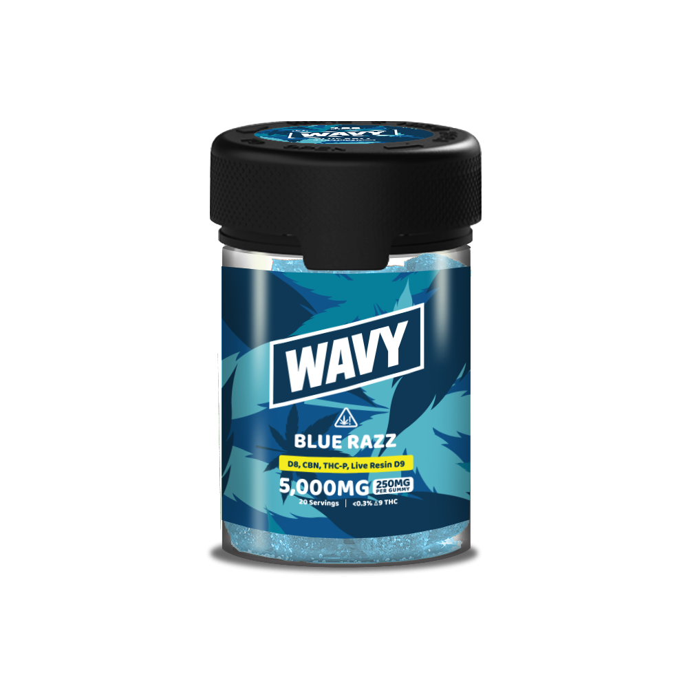 Wavy D8 + CBN + THCP + LR D9 Gummies (5000mg 20ct Jar) Blue Razz