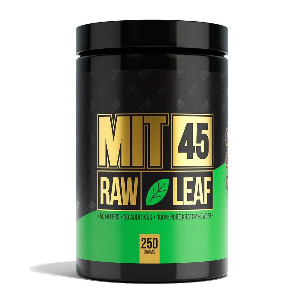 MIT45 Raw Leaf Kratom Powder (2500mg 250g Jar) | Green Vein with Packaging