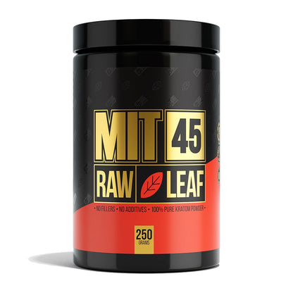 MIT45 Raw Leaf Kratom Powder (2500mg 250g Jar) | Red Vein with Packaging