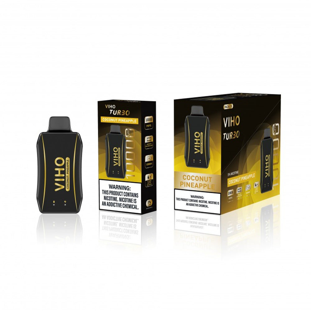 Viho Turbo Disposable | 10000 Puffs | 17mL | 50mg | MOQ 5 | Black & Gold Edition Coconut Pineapple with packaging