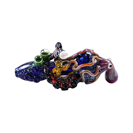 MKGlass MKH18 Sealife Octopus Premium Glass Hand-Pipe Blue 