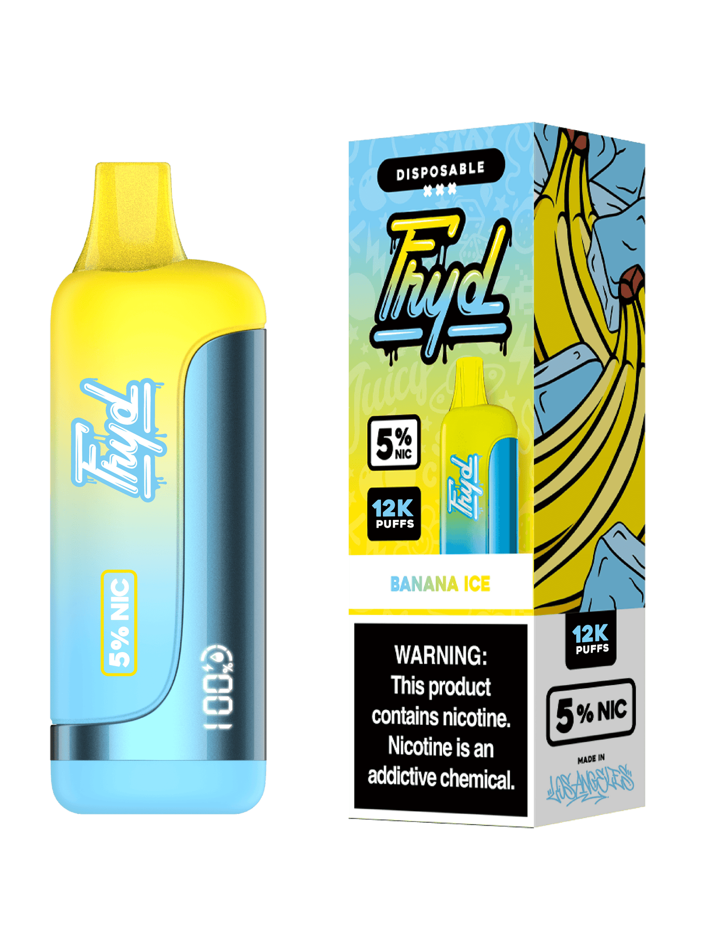 FRYD Disposable | 12000 Puffs | 17mL | 50mg | MOQ 5 | Banana Ice  with Packaging